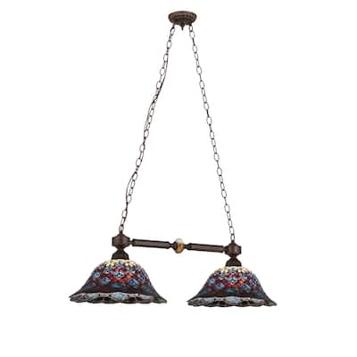 36.5 In. Long Tiffany Peacock Feather 2 Light Island Pendant