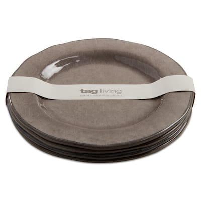 9"x9" Veranda Cracked Glazed Solid Wavy Edge Melamine Dinnerware Salad Plate Dishwasher Safe Indoor Outdoor Grey