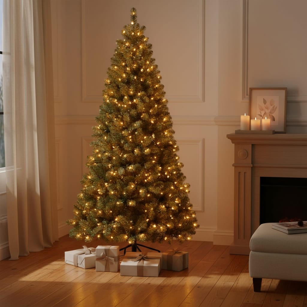 HomeRoots 9' Pre Lit Full Spruce Christmas Tree - Green - 60.00 in. x 108.00 in. x 60.00 in.