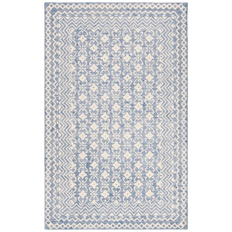 SAFAVIEH Handmade Blossom Manuela Modern Floral Wool Rug - 2' x 3' - Blue/Ivory