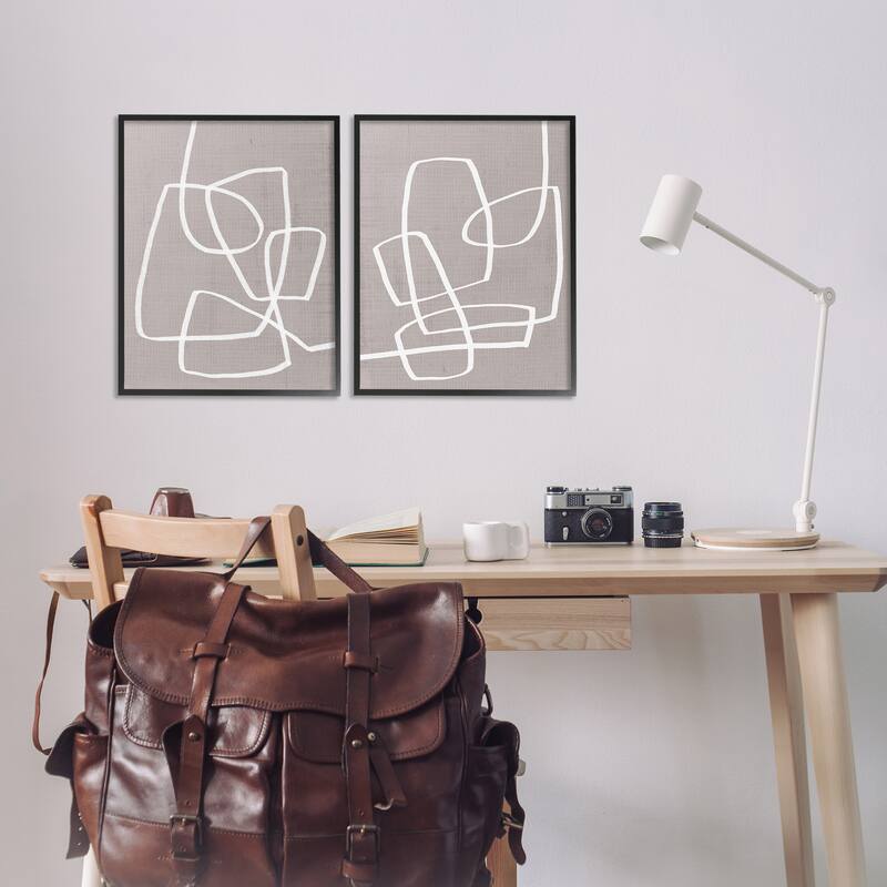 Stupell Abstract Busy Line Minimal Boho Design Brown White 2pc Multi Piece Framed Wall Art Set