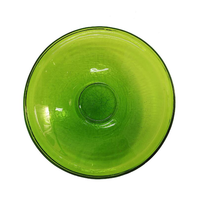 Achla Designs 14"Dia. Round Crackle Glass Birdbath w/Black Wrought Iron Over Rail Bracket