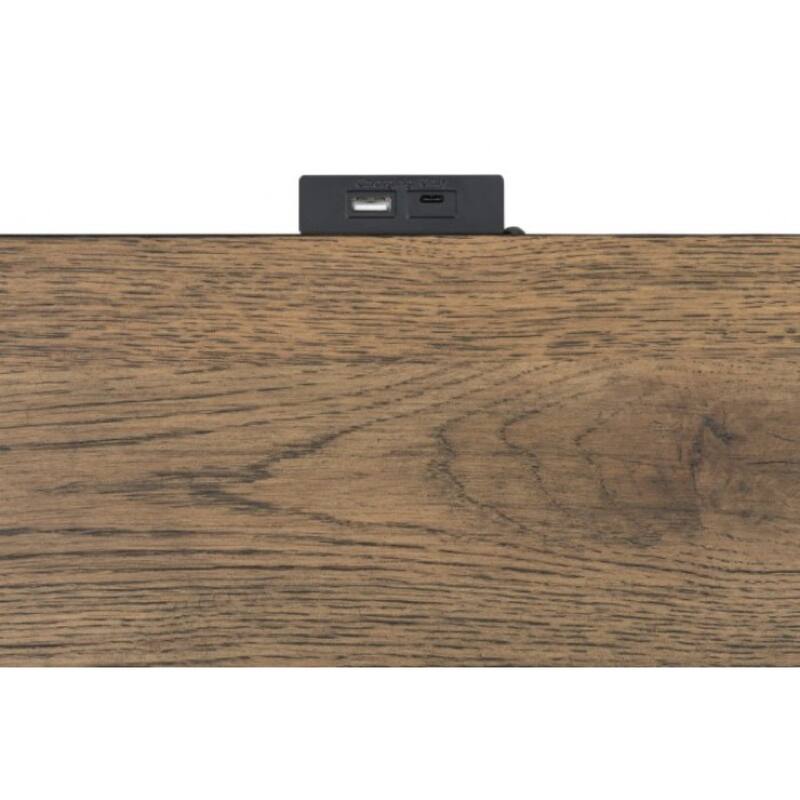 Ginie Nightstand with 2 USB Ports, 3 Drawers, Black Rustic Oak Brown