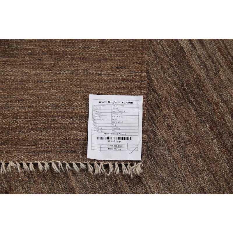 All-Over Striped Brown Kilim Persian Area Rug Handmade Wool Carpet - 5'0"x 6'6"