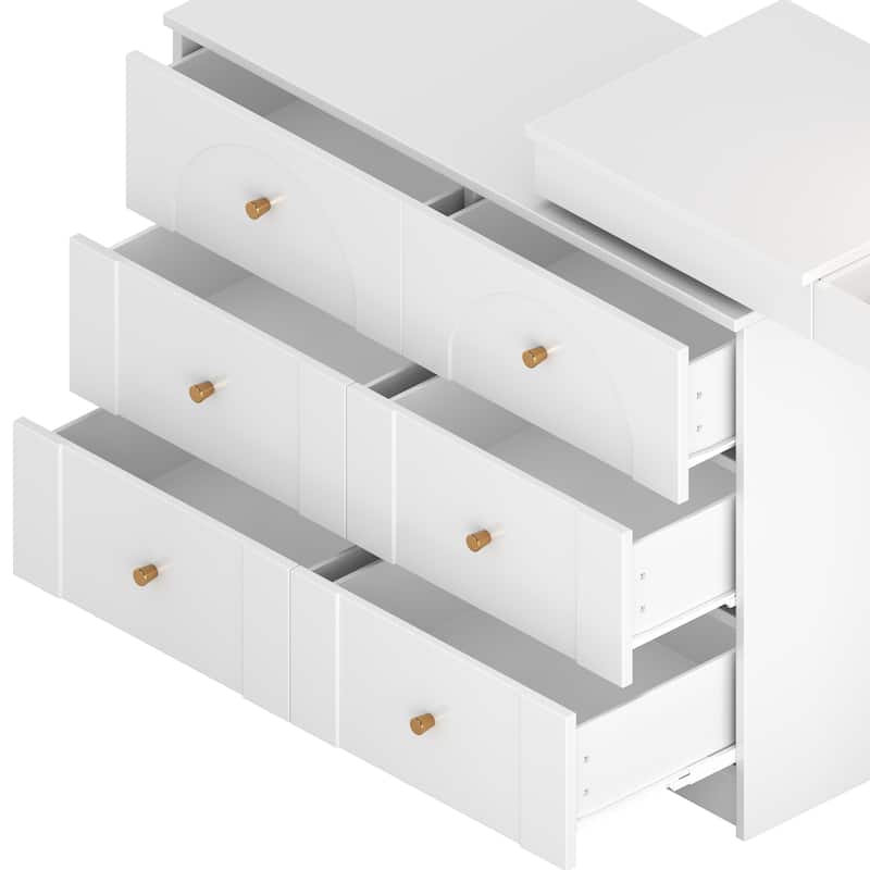 Vanity Desk with Mirror and Lights, Makeup Vanity Table with Flip-Top Tabletop and Storage 7 Drawers