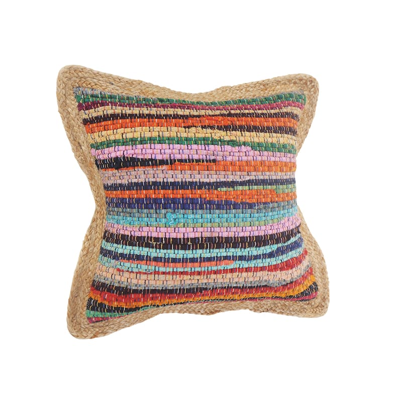 Sevita Bold Multicolored Chindi Jute Bordered Throw Pillow