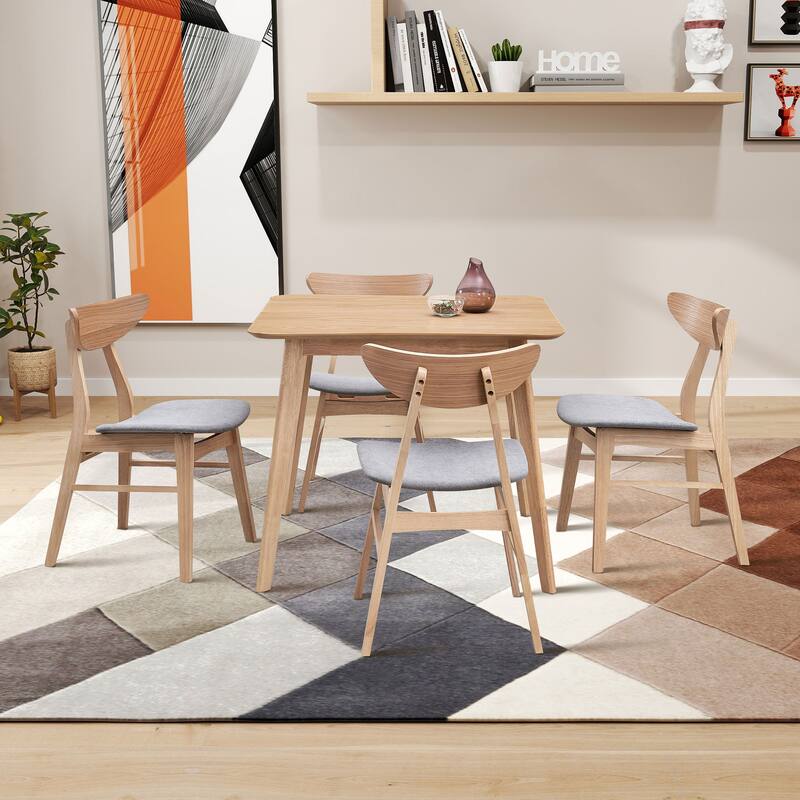 5-piece Modern Dining Table Chairs Set Kitchen Wooden Dining Table Casual Dining Table with 4 Upholstered Dining Chairs