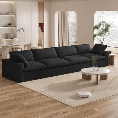 160'' Modern Linen Upholstery 4 Piece Sectional Sofa Minimalism Commix Down Filled Modular Couches