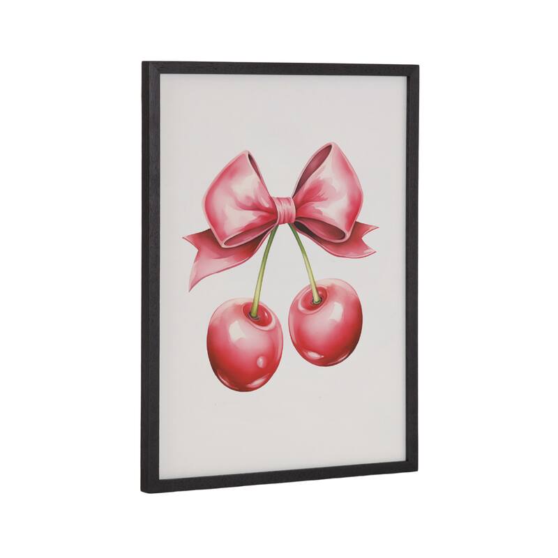 Kate and Laurel Gallery Coquette Preppy Retro Girly Red Pink Bow Cherries Print by The Creative Bunch Studio - 12x16 - Black