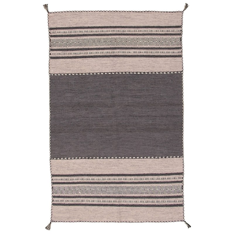 ECARPETGALLERY Arizona Flat-weave Wool Kilim Area Rug - 5'0" x 8'0" - Black/ Grey
