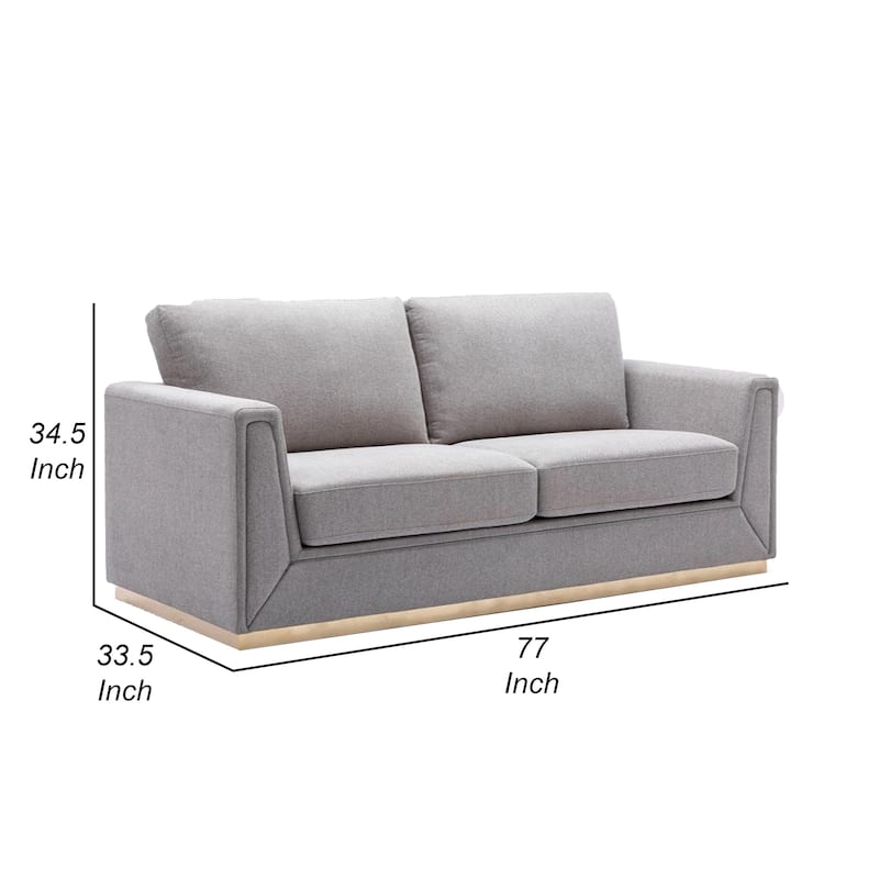 Sylvie Sofa, Gray Linen, Gold Metal, Modern Square Cushions 77 Inch
