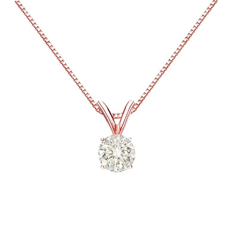 Auriya 14k Gold 1/3ctw Round Solitaire Diamond Necklace (J-K, I1-I2) - Rose