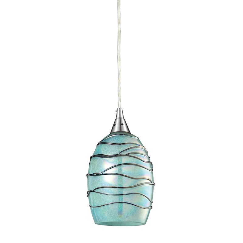 Vines 5-inch Wide 1-Light Pendant in Satin Nickel and Colored Glass - 5 in. Wide