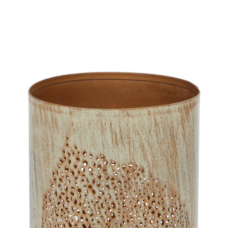 Brown or Gold Copper Metal Leaf Decorative Candle Lantern (Set of 3) - S/3 12", 9", 5"H