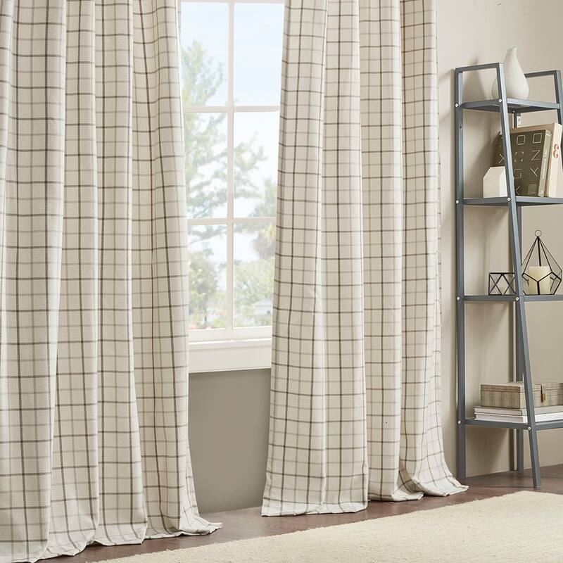 1 PCS Plaid Rod Pocket and Back Tab Curtain Panel with Fleece Lining - 95 Inches - Natural