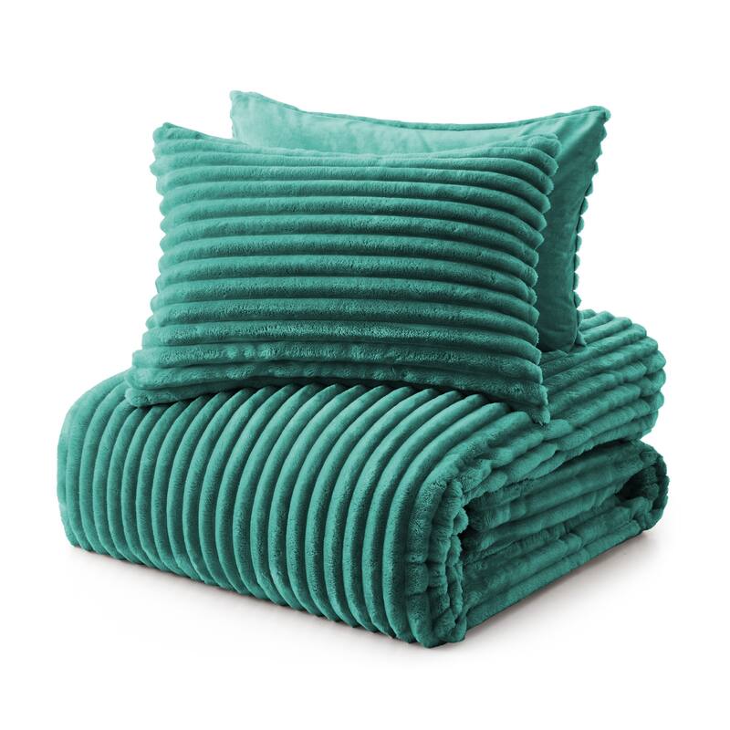 Flannel Fleece Plush Fuzzy Comforter Set Fluffy Winter Bedding Set with 2 Pillowcases