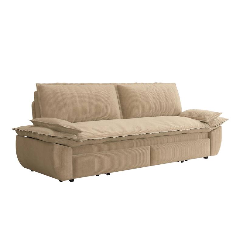 73.2" Convertible Sofa Bed, 3-in-1 Sleeper Sofa with Pull-Out Bed, Modern Corduroy Loveseat Couch with Pillow Top Arms