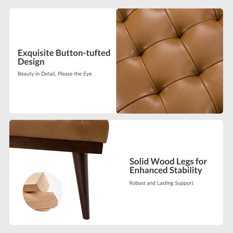 Felisa Modern Genuine Leather Tufted Bench With Solid Wood Base By HULALA HOME