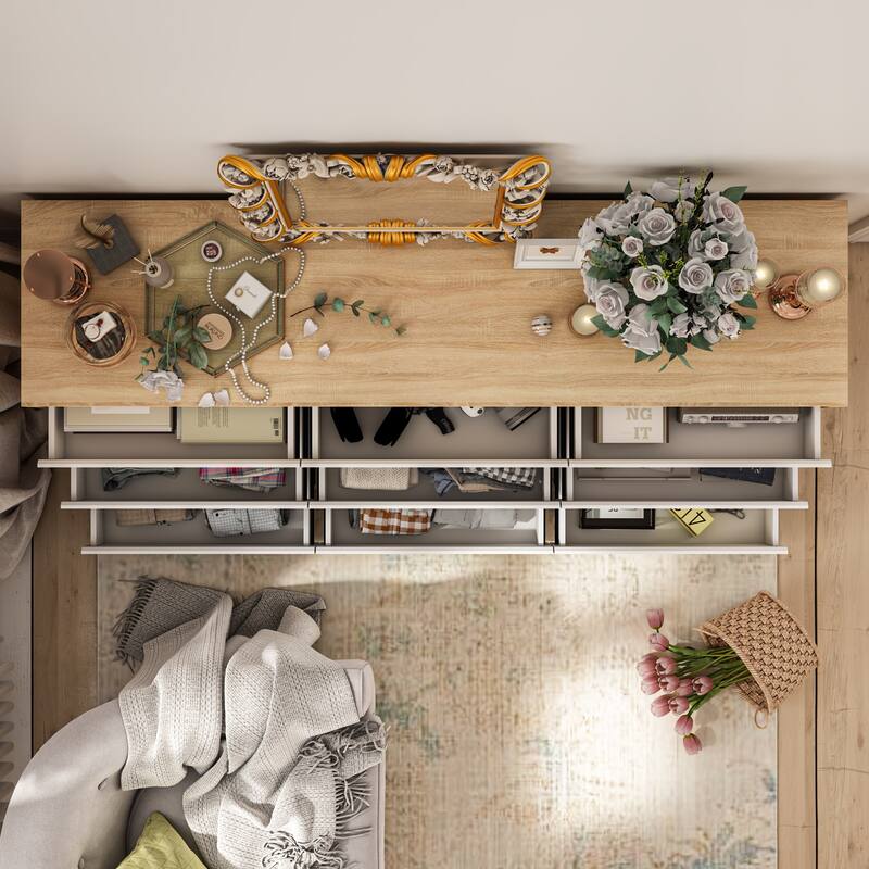 Timechee Grooved Handle Wood Dresser Bedroom Storage Drawer Organizer