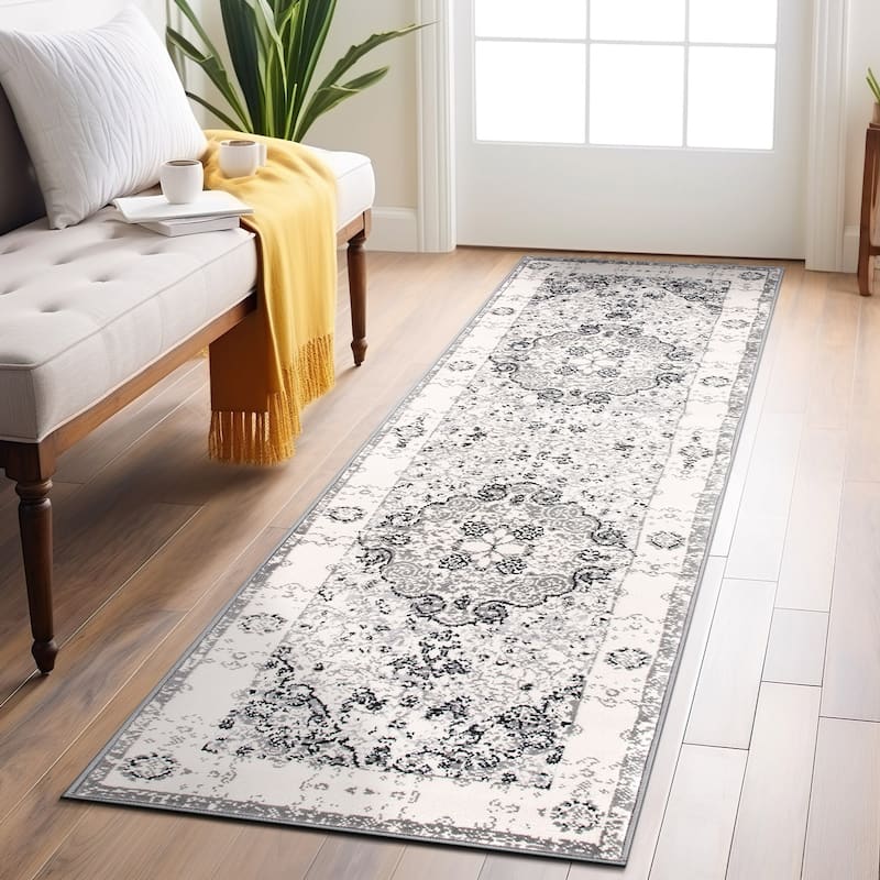 World Rug Gallery Vintage Oriental Distressed Medallion Rug - 2' 7" x 8' - Gray - Runner