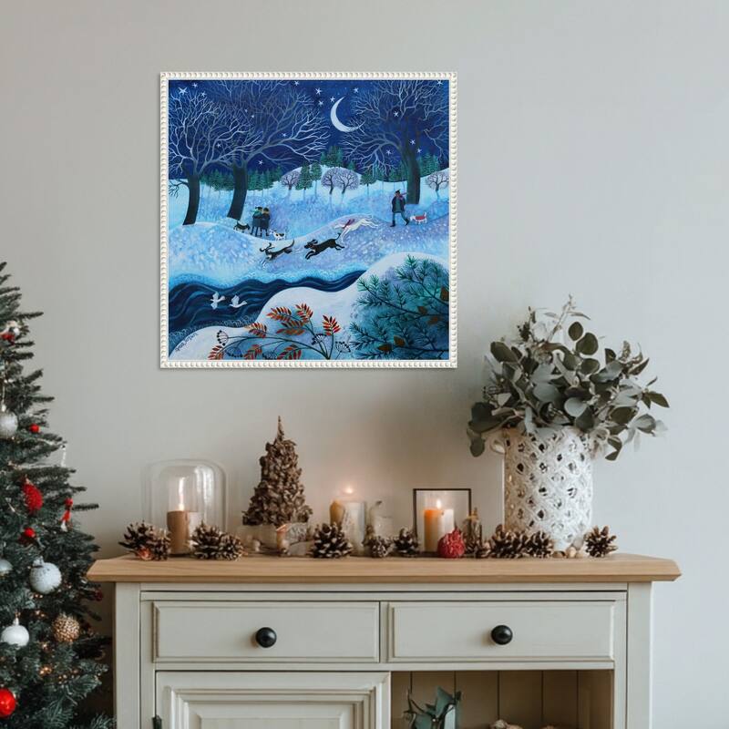 Joyful Dogs 2023 by Lisa Graa Jensen (22 x 22 in.), Framed Canvas Wall Art Print - Sylvie Beaded White