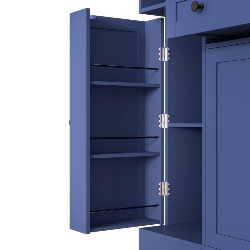 Large Kitchen Pantry Storage Cabinet Cupboard, Buffet with Hutch and Pull-Out Side Cabinet for Enhanced Kitchen Organization