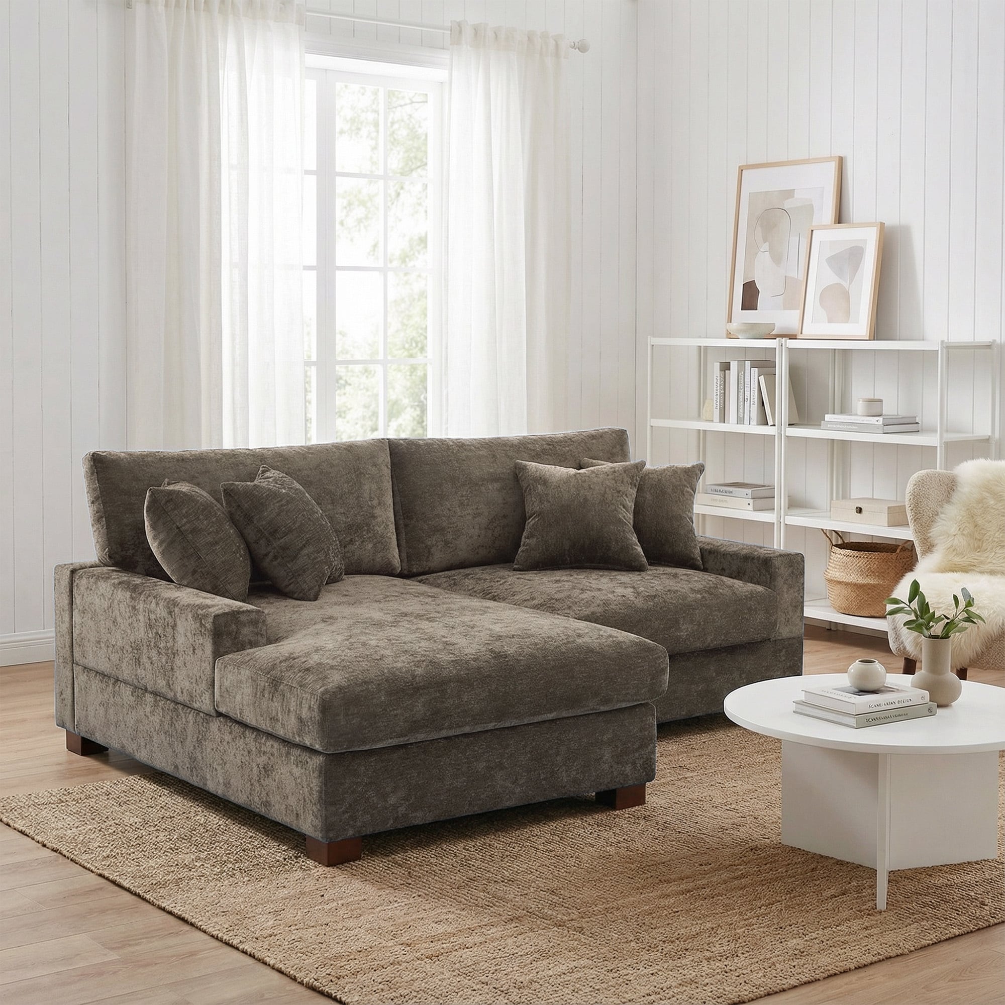 Modern Oversized Chenille Modular Sectional Sofa With Chaise