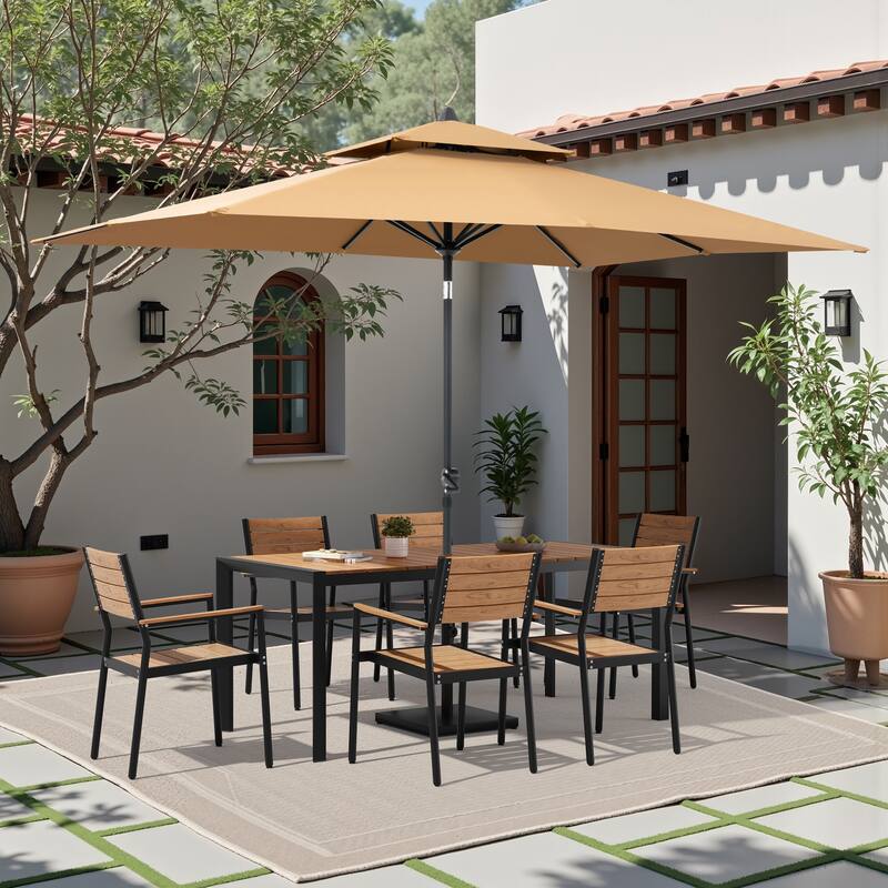 9/11-Piece Outdoor Patio Dining Set Aluminum Dining Table and Stackable Chairs w/10 ft Market Umbrella and Base