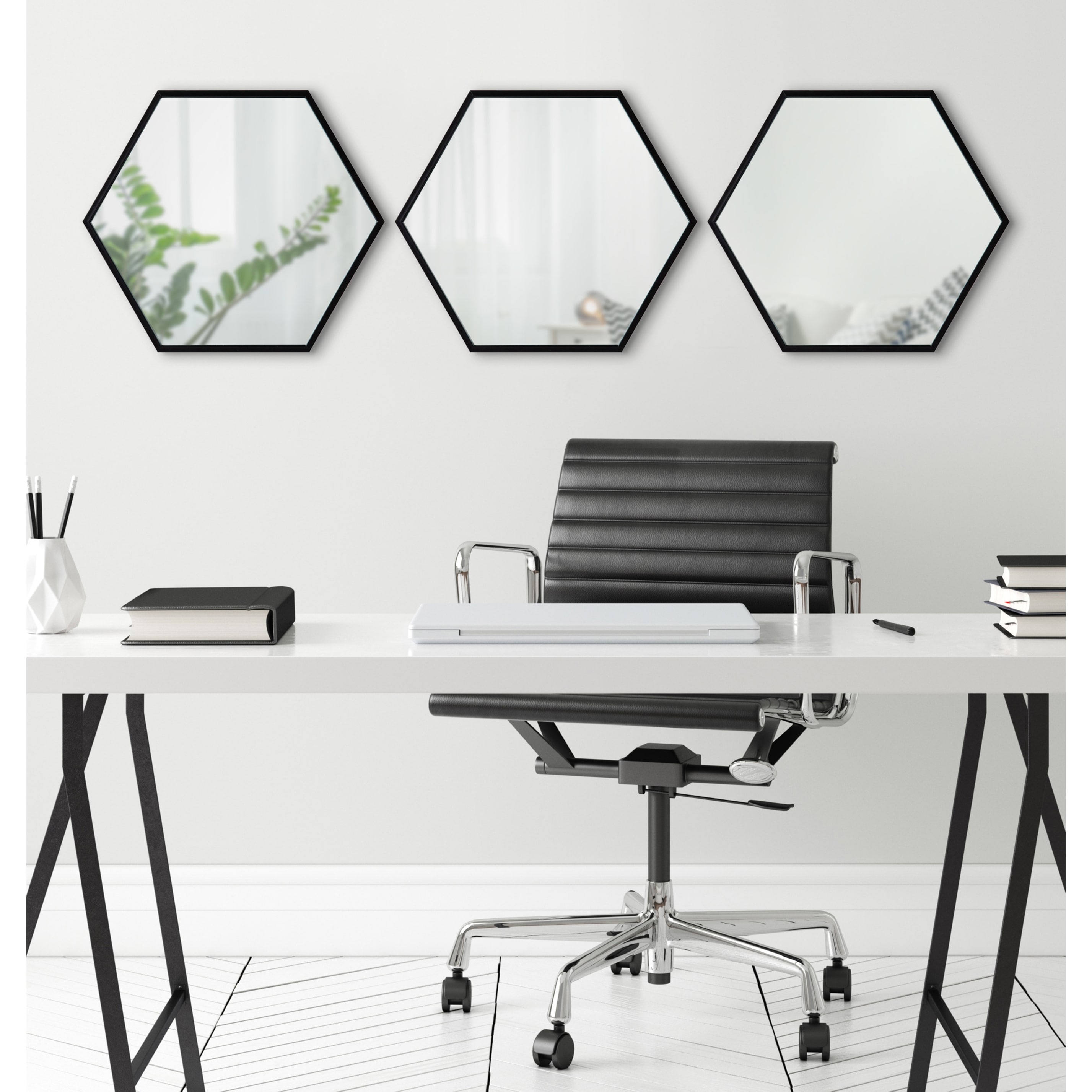 Kate and Laurel Rhodes Framed Hexagon Wall Mirror Set