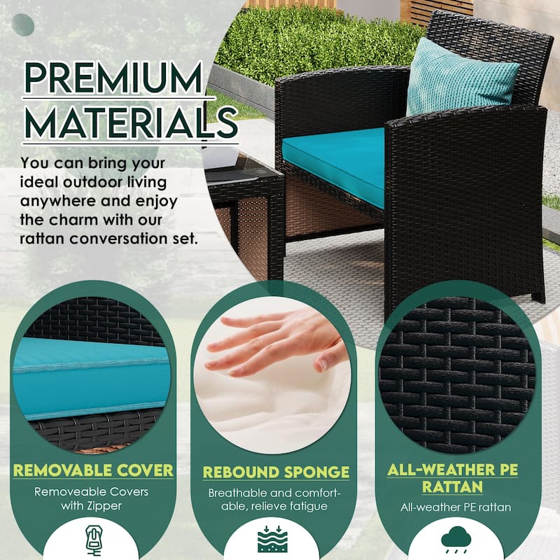EROMMY 4-Piece Patio Furniture Set with Cushions, Wicker Sofa and Glass Coffee Table, All-Weather PE Rattan Conversation Set.