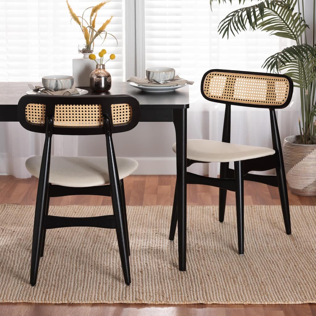 Tarana Mid-Century Modern Fabric and Finished Wood 2-Piece Dining Chair Set