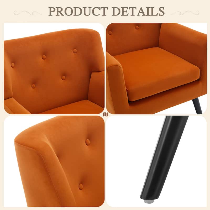 Velvet Upholstered Armchair Tufted Accent Chair, Set of 2 - 30.71"H x 28.35" W x 27.56"D