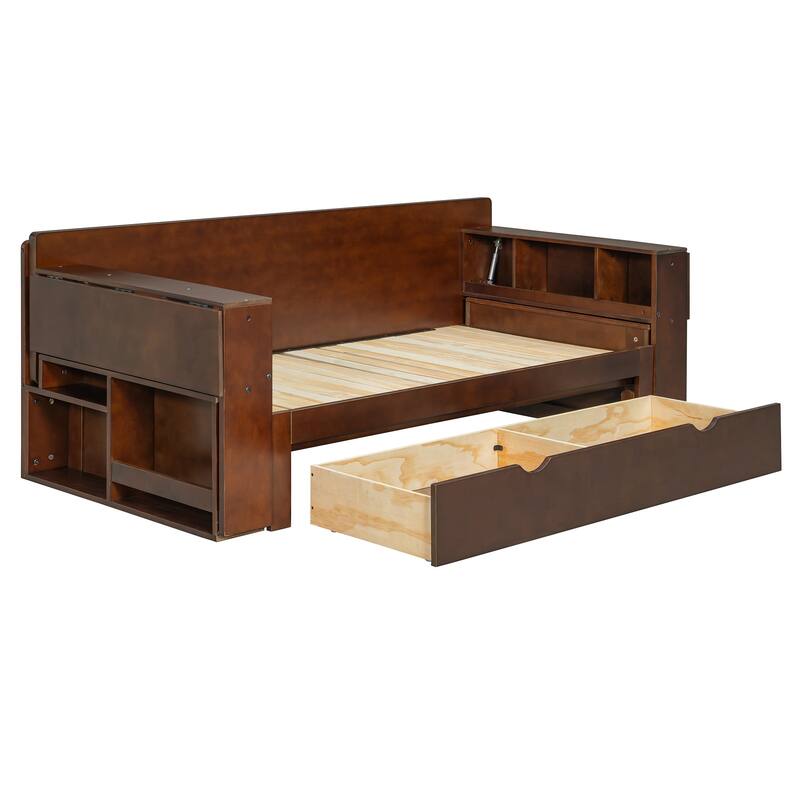 Roomfitters 4-in-1 Full Size Daybed with Desk, Storage Drawers and Hydraulic Table