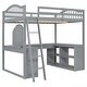 preview thumbnail 26 of 52, Solid Wood Loft Bed with Bulit-in U-shaped Desk and 2 Drawers, Full Size Loft Bedframe with Storage Shelves and Tri-fold Mirror
