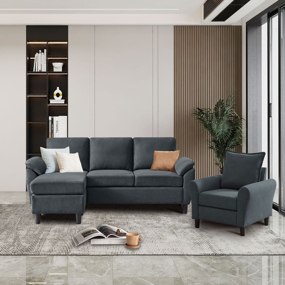 3-Piece Living Room Sectional Sofa Set with Chair and Ottoman