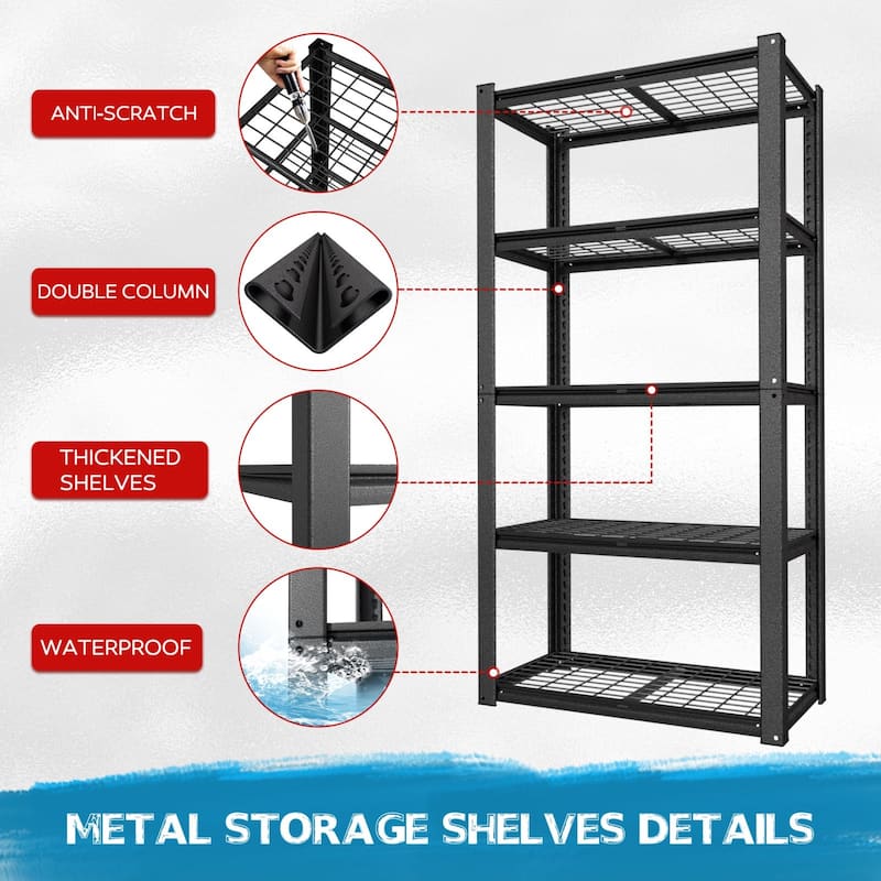 VEIKOUS Heavy-Duty Adjustable Metal Storage Shelves, Garage Shelving Unit with Reinforced Grating - 35.8'' × 18.1'' × 72''