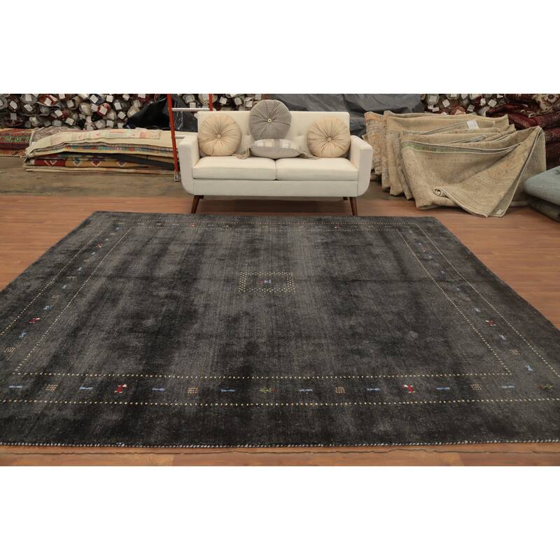 Hand Knotted Oriental 100% Wool Carpet Tribal Animal Pictorial Greys & Charcoal Gabbeh Area Rug - 10' 0'' X 9' 10''