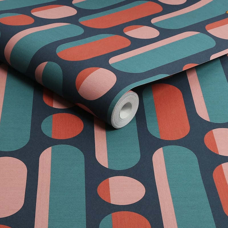 Envy Morse Coral and Navy Wallpaper