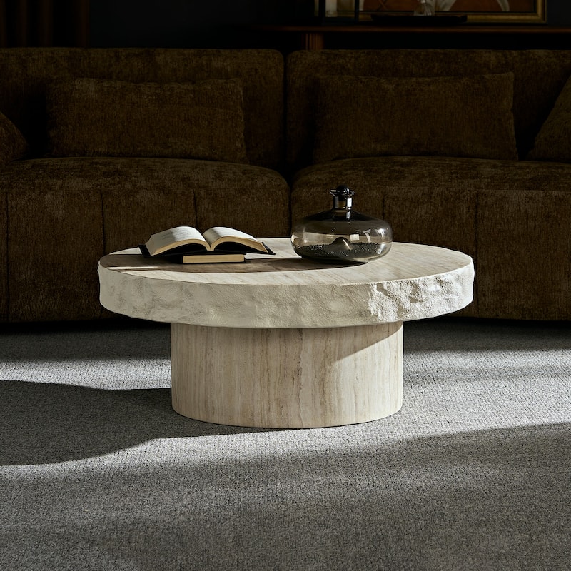 Faux MARS Textural Patterns Coffee Tables for Living Room, No Need Assembly - Beige(31.69")