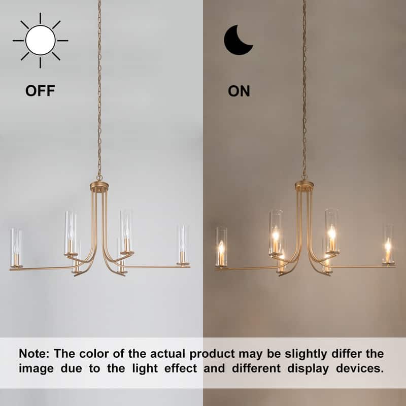 Mid-Century Modern 6-Light Gold Chandelier Metal Glass Island Light for Dining Room - 36"D x 21"H