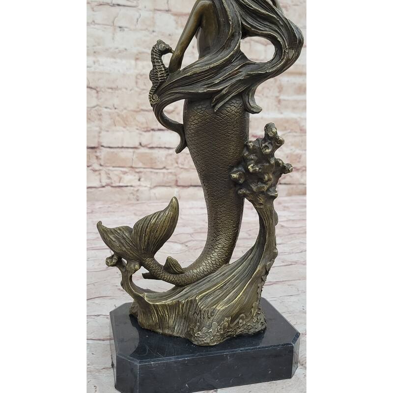 Hot Cast Bronze Mermaid Sculpture Statue Figure On Marble Base Original Art By Milo