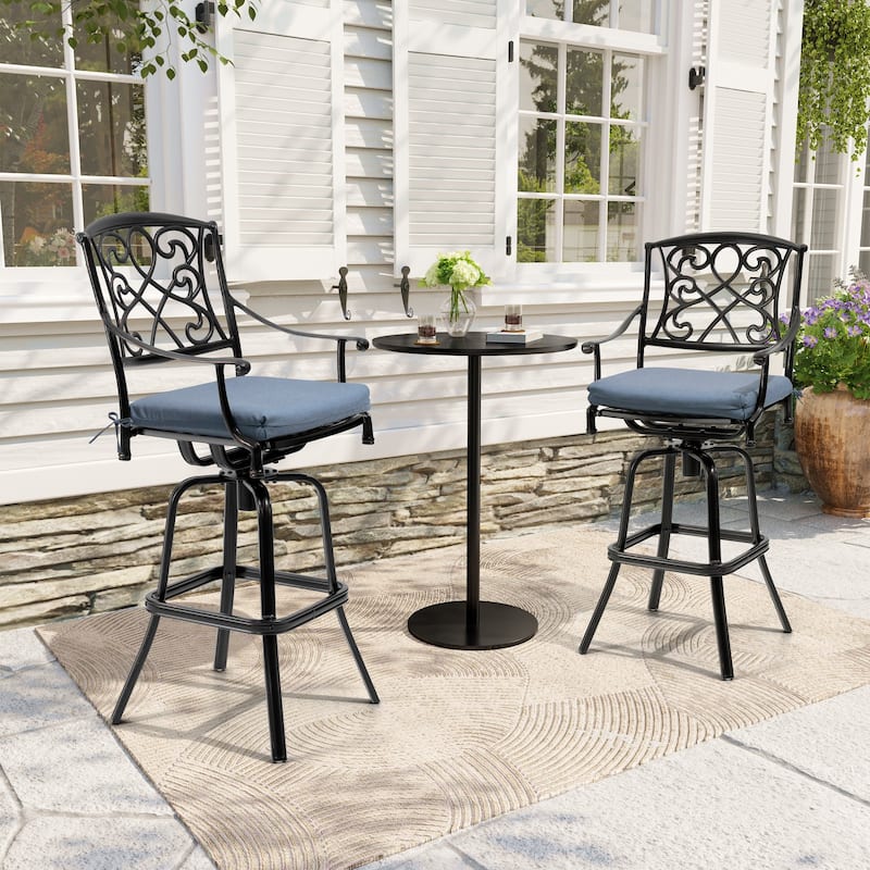 Set of 2/4 Outdoor Cast Aluminum Swivel Bar Stools with Sunbrella Fabric Cushion