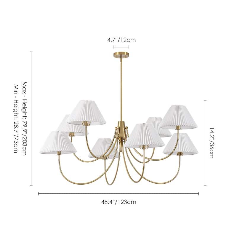 8/5-Light Mid-Century Modern Gold/Black Chandelier with Pleated Fabric Lampshades Hanging Light for Living Room, Dining Room