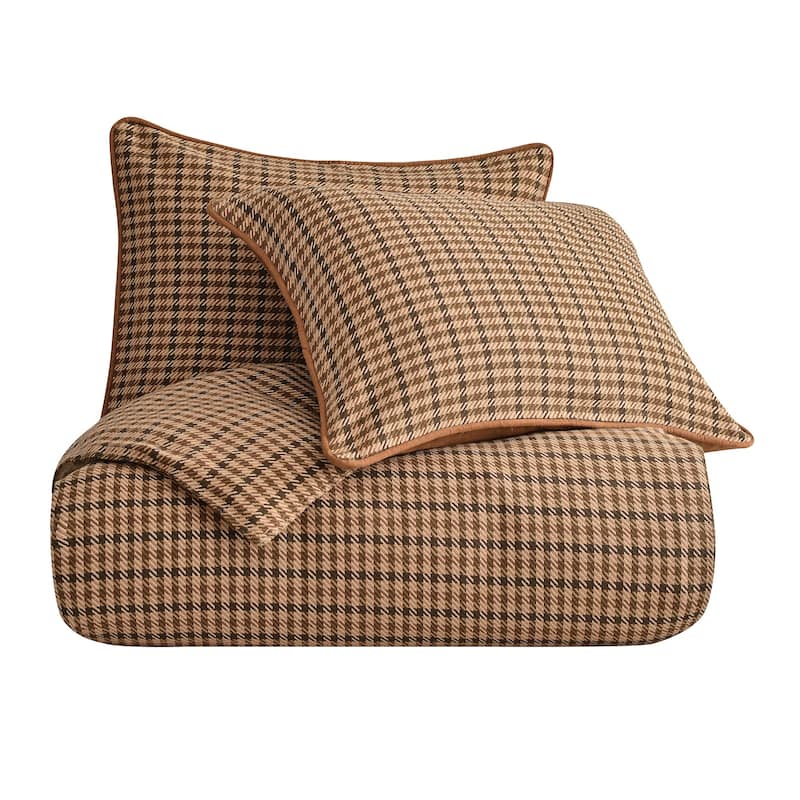 Paseo Road Clifton Brown Houndstooth Pattern Rustic Bedding 3 Piece Duvet Cover Set
