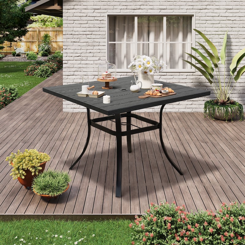 37-Inch Outdoor Square Dining Table Weather-Resistant Picnic Table Bistro Bar Table with Umbrella Hole