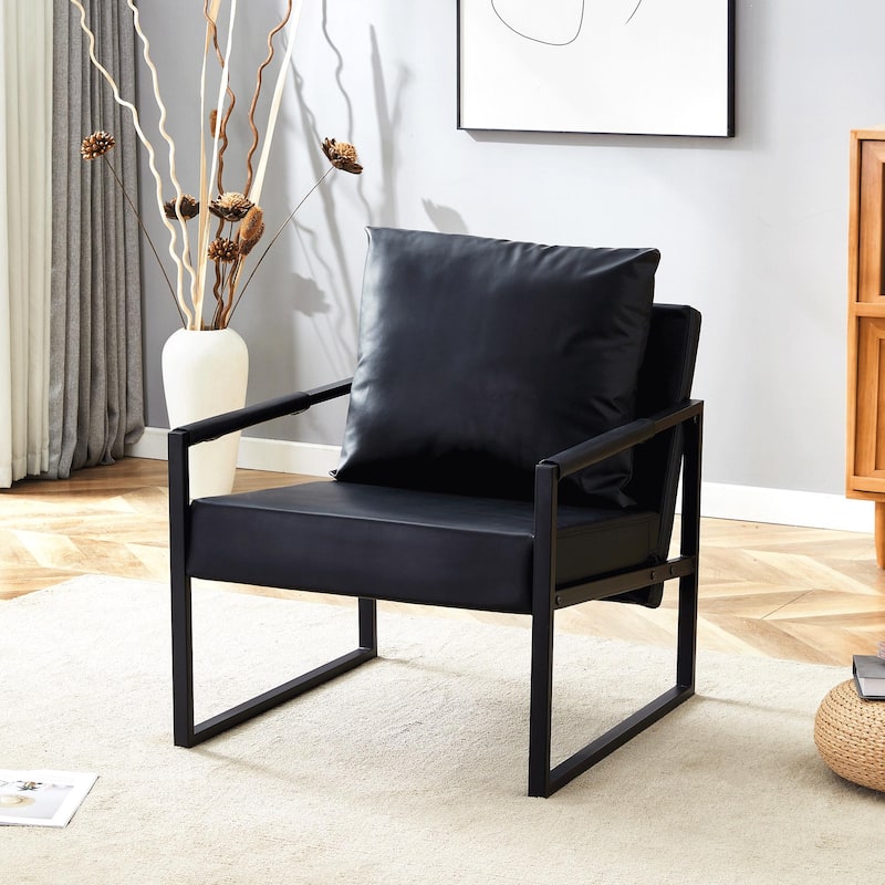 Sofa Side Chair Accent Chair with Metal Frame, Reading Chair Leather Chair Leisure Chair Black Dressing Chair