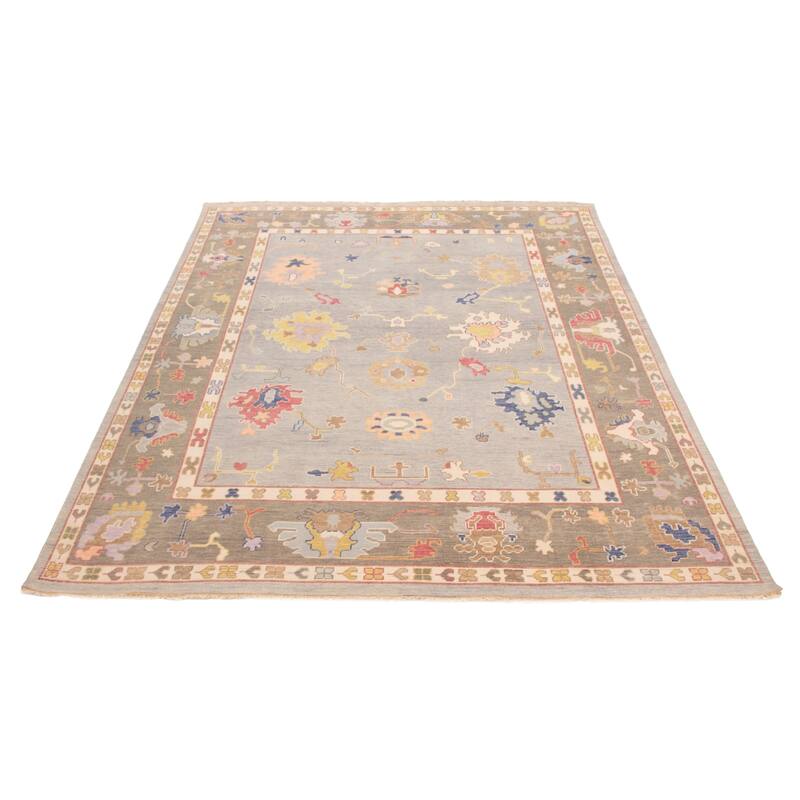 ECARPETGALLERY Hand-knotted Modern Oushak Light Grey Wool Rug - 8'11 x 11'9