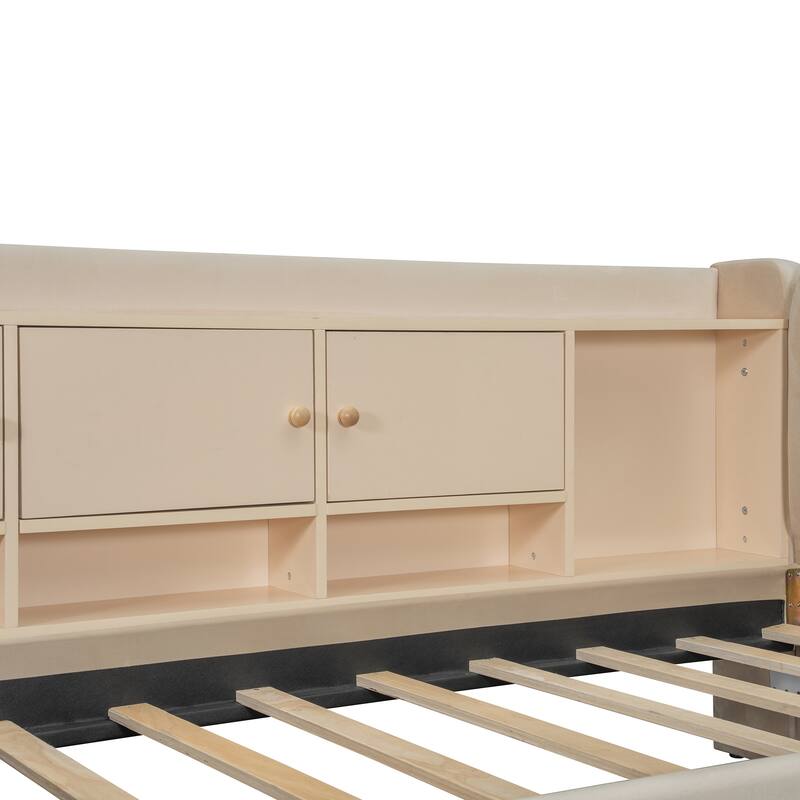 Twin Size Upholstered Daybed with Flip Cabinets and 2 Drawers