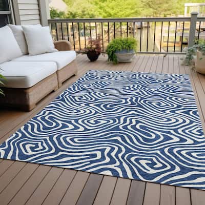 Machine Washable Indoor/ Outdoor Abstract Modern Chantille Rug