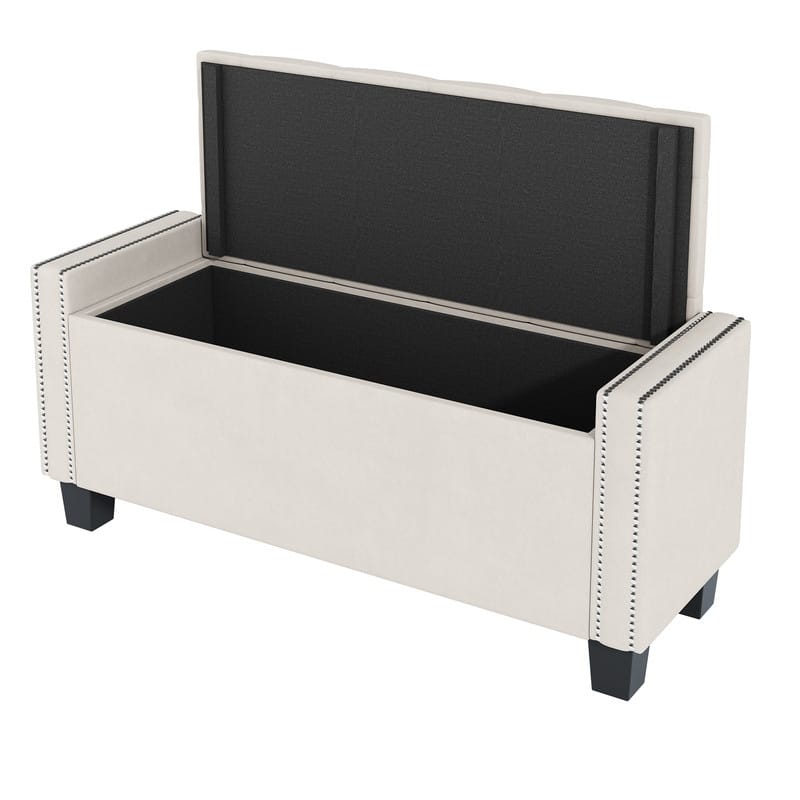 Modern Velvet Upholstered Storage Bench for Bedroom,Ottoman End of Bed Bench with Rivet Design